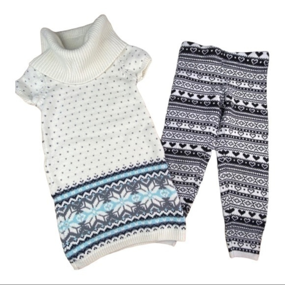 Girls Tunic Sweater Dress and Leggings Bundle Size 5 Knit Cowl Neck